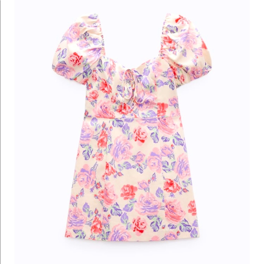 ZARA Lace Up Floral Print Dress NWT XS